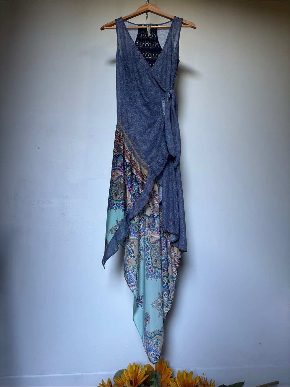 RARE Aratta Silent Journey Y2K FairyCore Shirt Dress Paisley Hanky Faux Denim